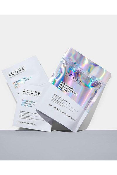 ACURE وسادات تقشير حمض الجليكوليك لتجديد البشرة | نباتية | منقية ومهدئة | حمض الهيالورونيك | 10 قطع