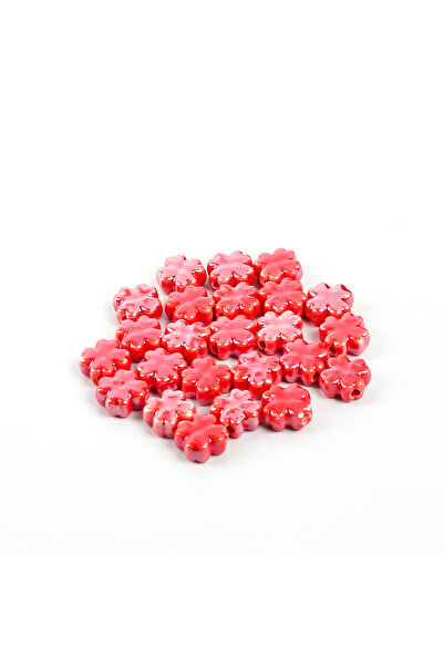 yfhobi 1 Adet - 11 mm Yonca Desenli Porselen Boncuk, Kırmızı Renk Porselen Ta...