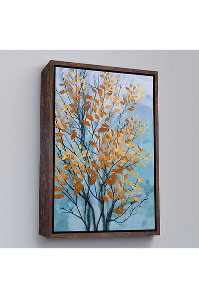 Harita Sepeti Orange Leaves Abstract Decorative Canvas Tbalo with White Frame