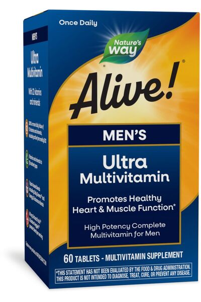 Nature's Way Alive! Men's Daily Multivitamin, Heart & Muscle Support, Methyl B12, Gluten Free, 60 Tablets