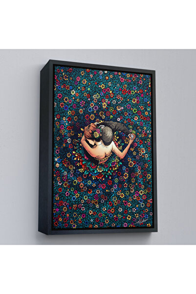 Harita Sepeti Crna uokvirena zidna slika zaljubljenih koji plešu u šarenim cv...