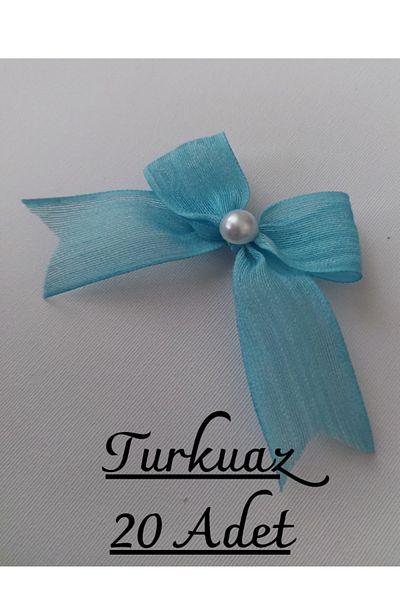 SEVİMLİ TASARİMLAR Pearl Detailed Linen Ribbon Napoli Ready-Made Bow (20 Pieces)