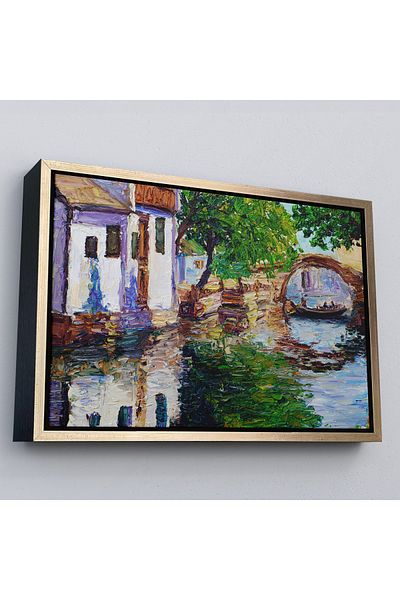 Harita Sepeti Pictură în ulei în cadru de aur Canal Peisaj Pictură decorativă pe pânză