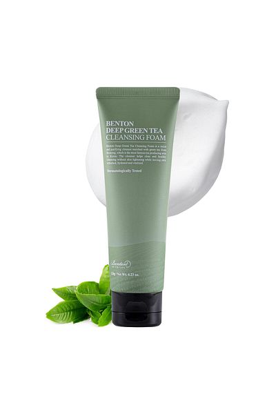 Benton Deep Green Tea Face Wash (4.23 oz.) - Hydrating, Gentle Korean Foaming Cleanser for All Skin Types
