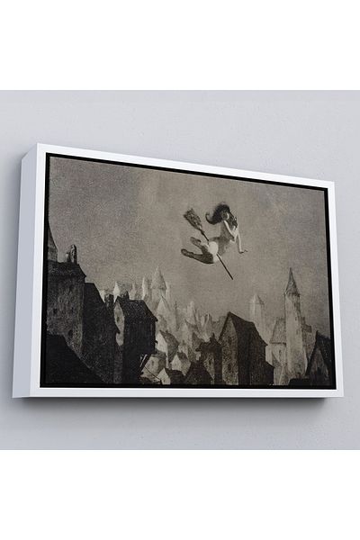 Harita Sepeti Tablou American Nightmares cu cadru alb, Liturgie de Săbătoare, Pictură pe pânză Witch Flight, Decor magic Wiccan