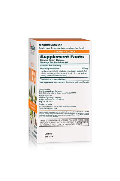 Himalaya Hello Energy Herbal Supplement - Ashwagandha, Amla, Haritaki, Caffeine-Free, Vegan, 60 Capsules