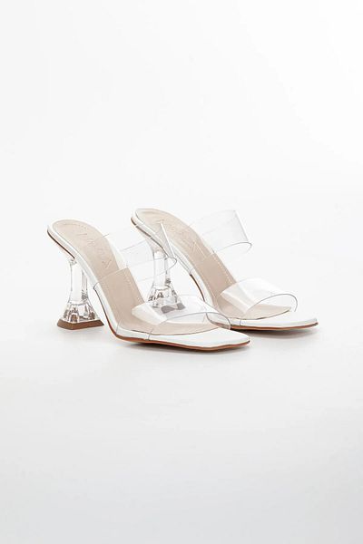 Satenora Liva White Transparent Heeled Slippers