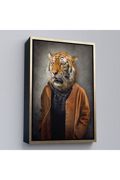 Harita Sepeti Pictură decorativă pe pânză Tigru Om în cadru auriu