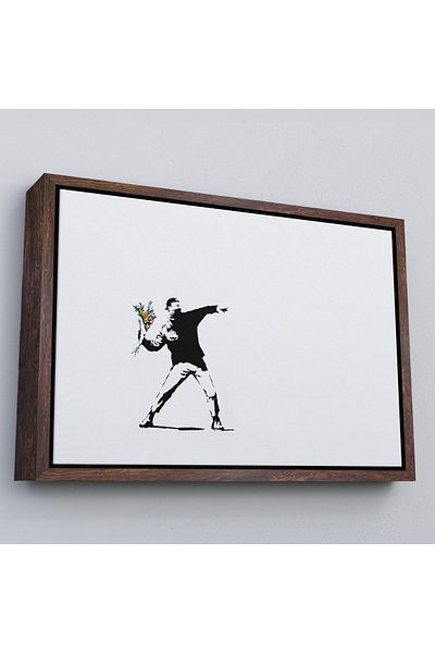Harita Sepeti Tablou pe pânză cu cadrul alb Bansky's Man Giving Flowers