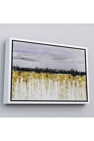 Harita Sepeti Awesome Harmony of Gold Black and Blue in White Frame Modern Canvas Painting