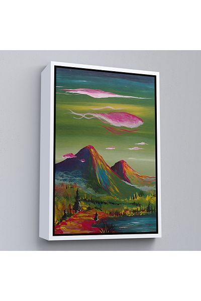 Harita Sepeti Pictură decorativă de perete cu peisaj de munte cu cadru alb