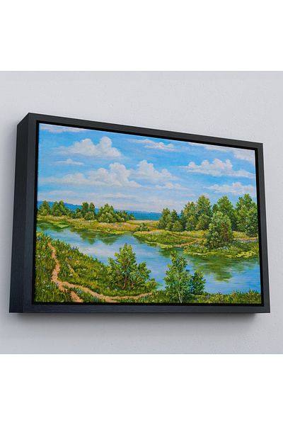 Harita Sepeti Rusia River Oil Painting View Decorative Canvas Wall Painting cu cadru auriu
