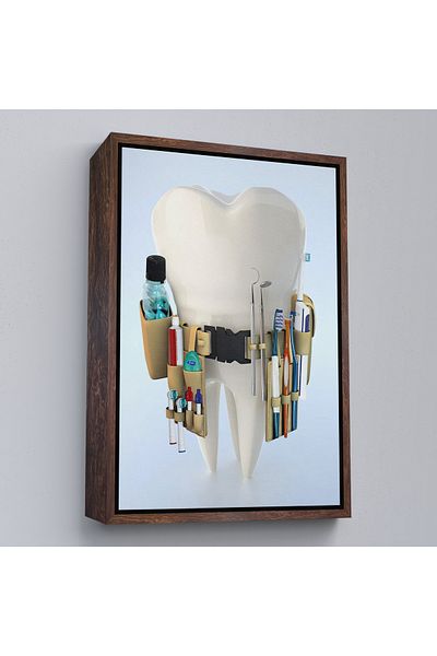 Harita Sepeti White Framed Dental Clinic, Oral Care Office Decoration, Dentist Canvas Painting