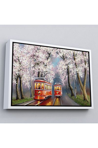Harita Sepeti Tramvai roșii cu cadru alb Vizualizare pictură în ulei Pictură decorativă pe pânză