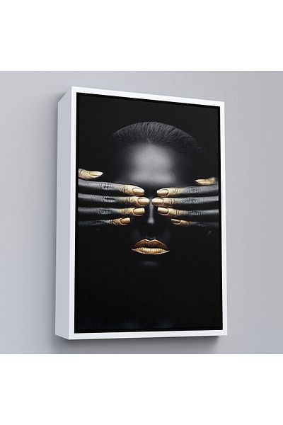 Harita Sepeti African Woman with White Frame Wall Art, African Girl Canvas Painting