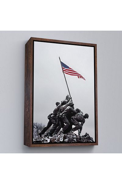 Harita Sepeti Pictură decorativă de perete cu steagul american cu spini soldați cu cadru alb