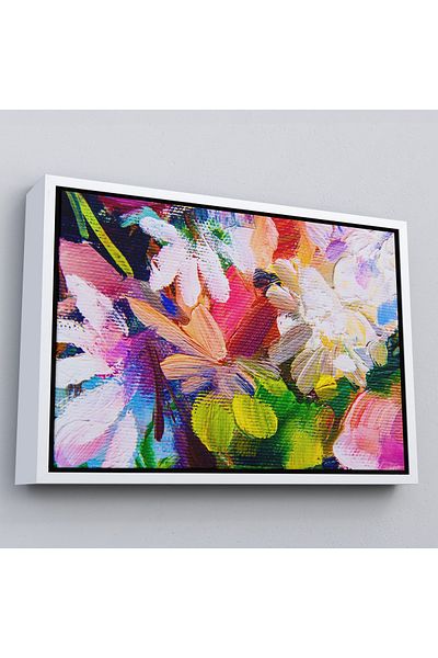 Harita Sepeti Rama albă, model de flori colorate, vedere pictură în ulei, pictură decorativă pe pânză