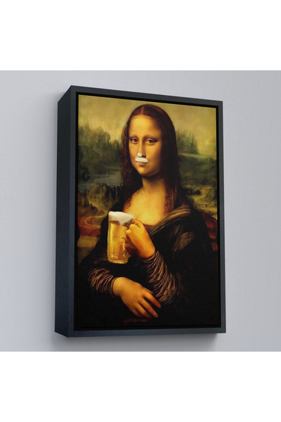 Harita Sepeti Pictură pe pânză Mona Lisa cu băutură de bere cu cadru negru, p...