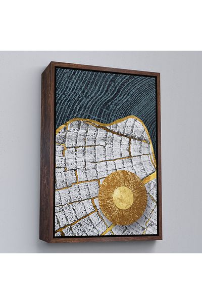 Harita Sepeti Pictură abstractă modernă cu detaliu auriu cu cadru alb