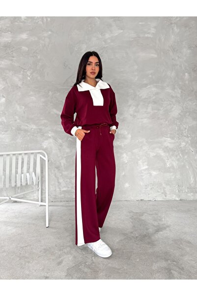 LAVRE Devri̇k Collar Garnish Wide Stripes Soft Texture Modal Fabric Track Suit
