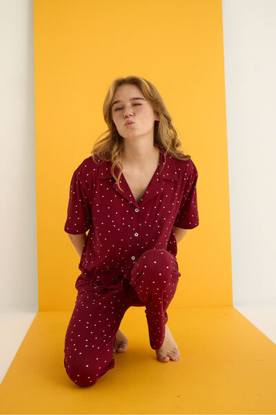 ELİTOL طقم بيجامة بأزرار من الخيزران