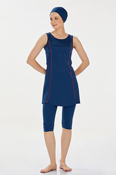 ROZAMAY Açık Lacivert Kadın Kalın Askılı Taytlı Tesettür Mayo