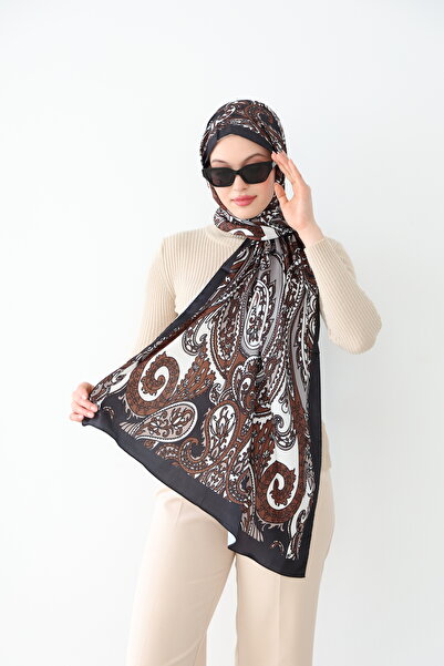 Butik ANTRASİT ETNİK DESEN LUX SATEN İŞLEMELİ ŞAL