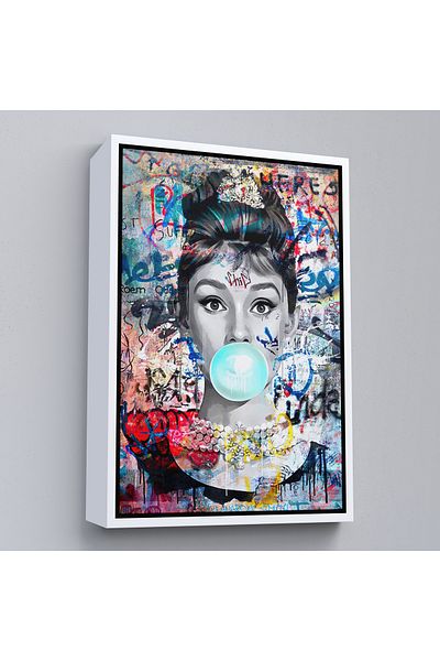Harita Sepeti Ζωγραφική τοίχου με λευκό πλαίσιο Audrey Hepburn Graffiti Pop Art