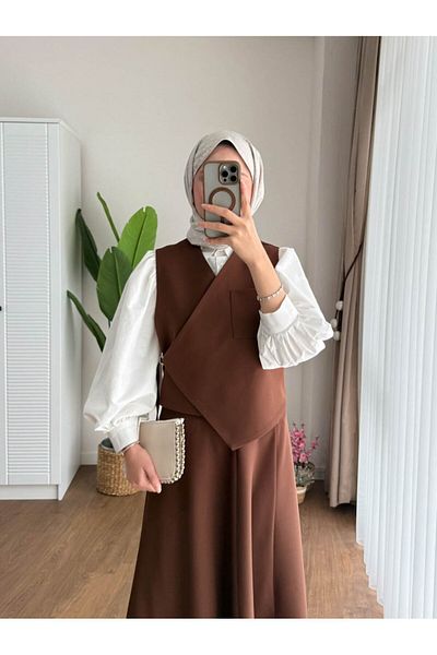 Miraydın Butik Women's Side Tie Vest Skirt Suit M2502 - Brown