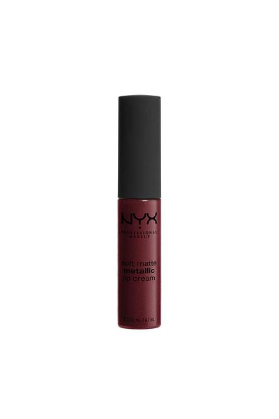 NYX Professional Makeup Soft Matte Metallic Lip Cream, Liquid Lipstick - Budapest (Deep Mauve With Red Undertone)