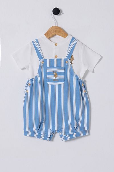 U.S. Polo Assn. U.S. Polo Assn. Baby Boy Striped Romper Set with Shorts, Cotton and Stylish Design