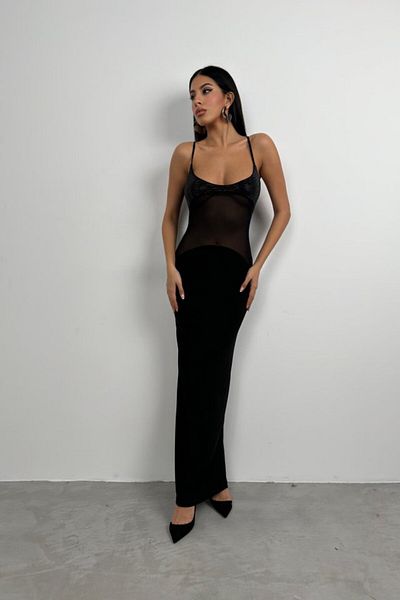 modaserdem    Tulle Garnished Sequined Maxi Dress
