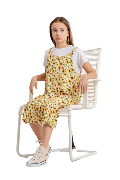 Tuffy Flower Patterned T-Shirt Strap Girl's Dress