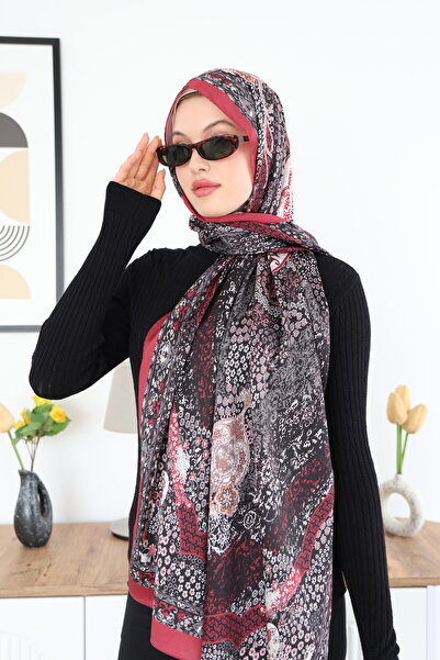 Butik KIRMIZI ETNİK DESEN LUX SATEN İŞLEMELİ ŞAL