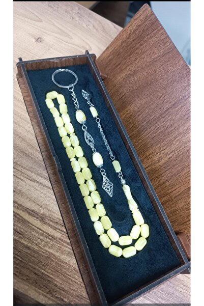 Lio20 Breloc cu mărgele de rugăciune cu strângere de chihlimbar cu cutie de l...