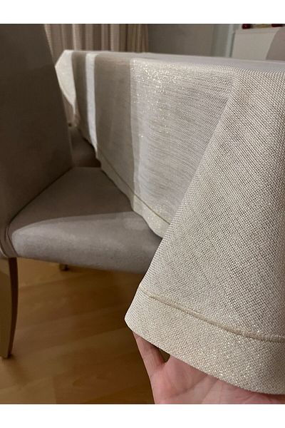 Zeren Home غلاف بيكو لامع من الكتان والبوليستر مع تفاصيل على عمود ذهبي وغطاء طاولة بيضاوي