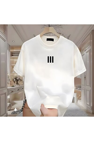Genel Markalar 3 Çizgi Baskılı Beyaz Erkek Tshirt