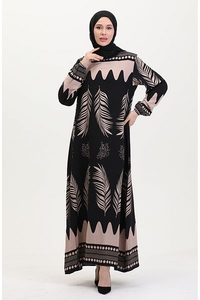 sefamerve Gemustertes Viskosekleid – Schwarz (0005-03)