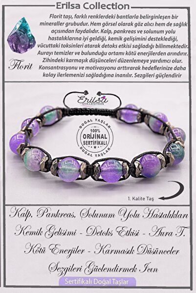 Erilsa Sertifikalı AAA+ Kalite Doğal Terahertz - Florit Enerji ve Şifa Bilekliği