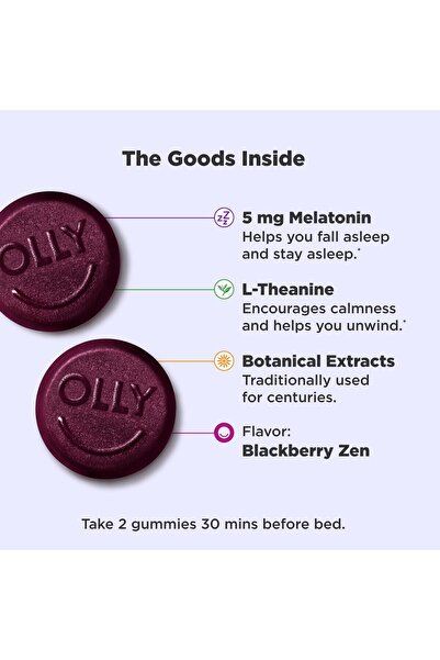 OLLY Extra Strength Sleep, 5 mg Melatonin L-Theanine, Chamomile and Botanicals - 60ct Pouch