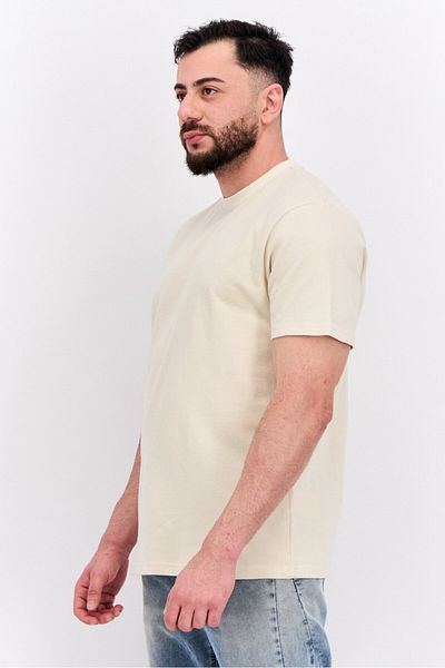 Threadbare Men Crew Neck Short Sleeves Textured Lesley T-Shirt, Beige
