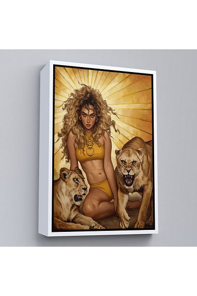 Harita Sepeti Femeie sălbatică blondă cu cadru alb, șezând cu leviți, pictură pe pânză