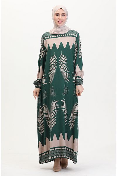 sefamerve Φόρεμα βισκόζης με σχέδιο, Emerald Green/0005-02