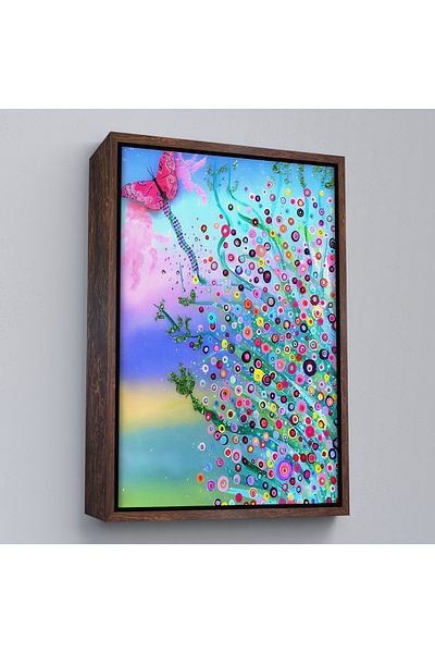 Harita Sepeti Pictură murală cu flori colorate și tematică fluture cu cadru alb