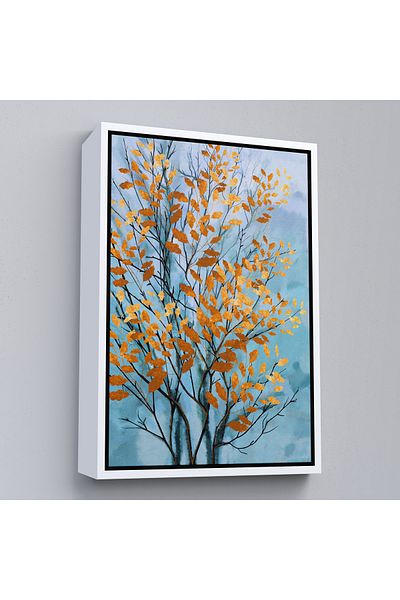 Harita Sepeti Orange Leaves Abstract Decorative Canvas Tbalo with White Frame
