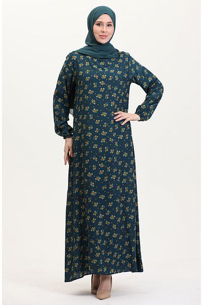 sefamerve Rochie din viscoză cu model 0007-04 Petrol
