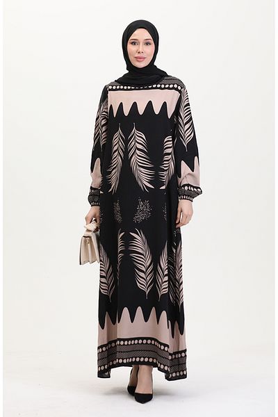 sefamerve Gemustertes Viskosekleid – Schwarz (0005-03)