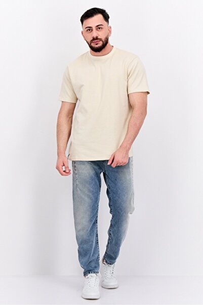 Threadbare Men Crew Neck Short Sleeves Textured Lesley T-Shirt, Beige