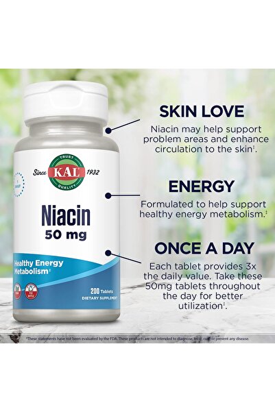 KAL 50 Mg Niacin Tablets, 200 Count