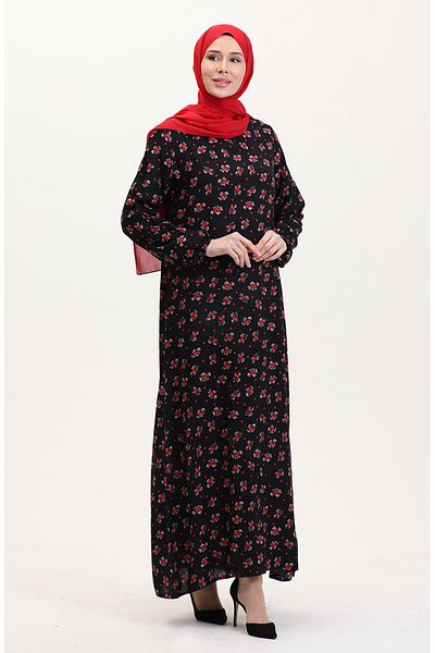 sefamerve Gemustertes Viskosekleid Schwarz 0007-01